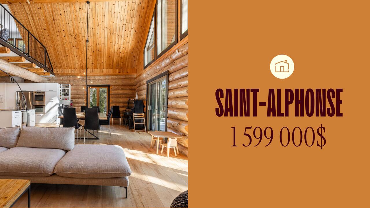 Une spectaculaire maison en bois rond à Saint-Alphonse-Rodriguez, au bord de l'eau, à vendre pour 1 599 000$