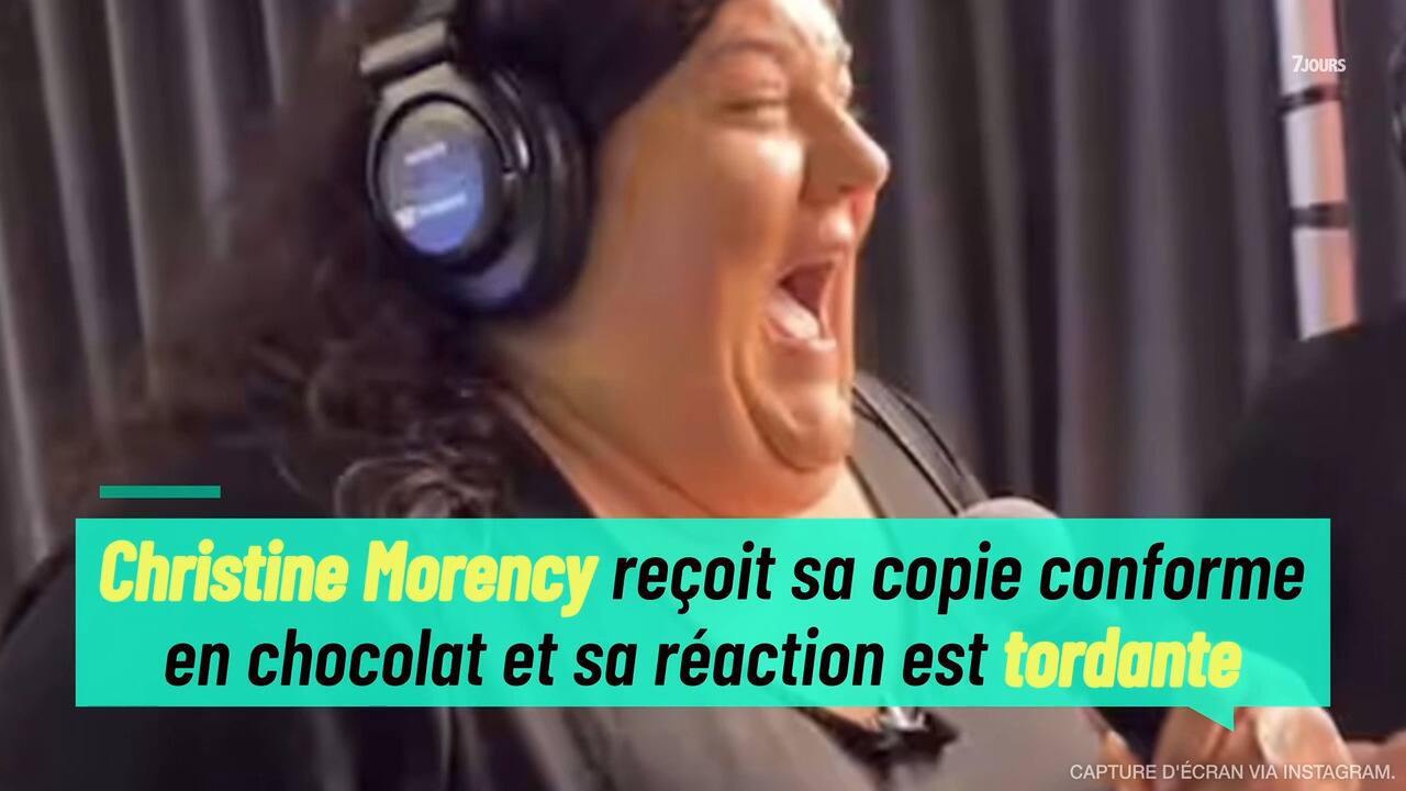 Christine Morency reçoit sa copie conforme en chocolat et sa réaction est tordante