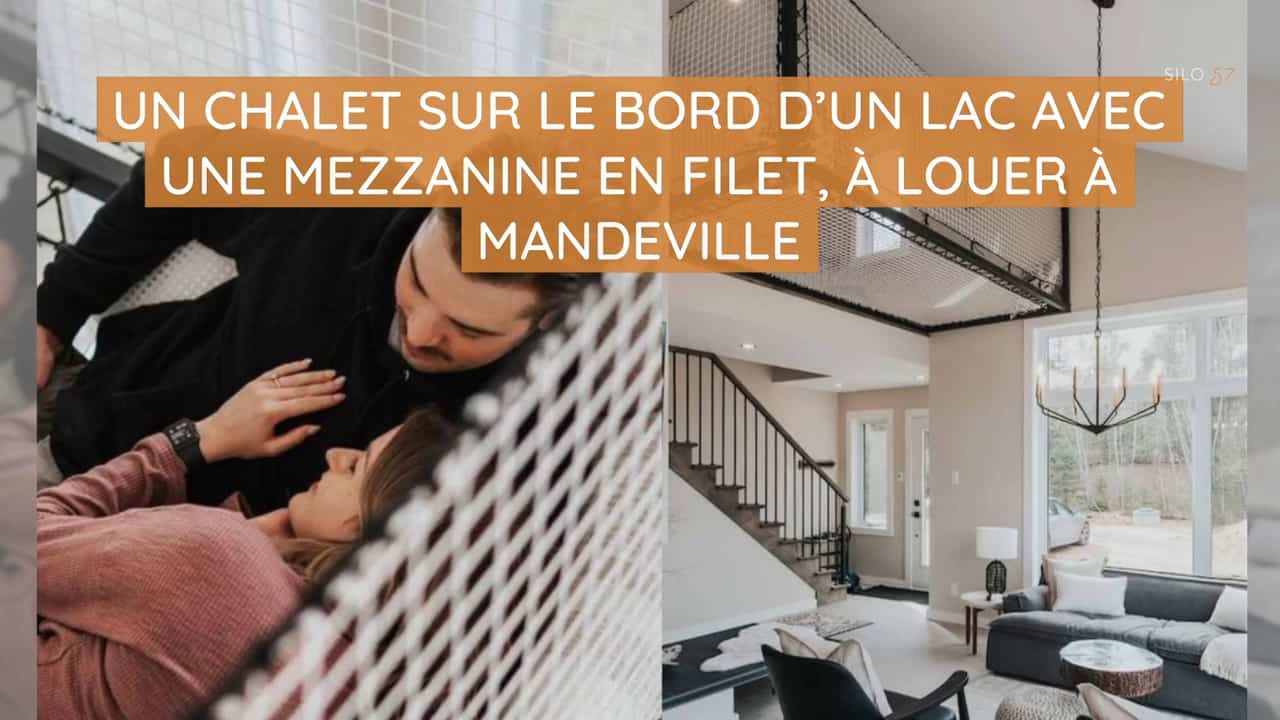 Un chalet sur le bord d'un lac avec une mezzanine en filet, à louer à Mandeville