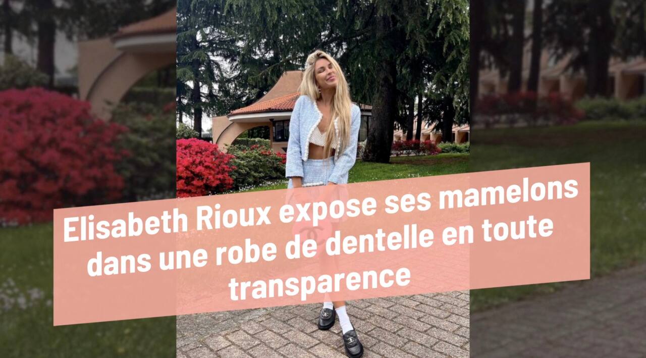 Elisabeth Rioux expose ses mamelons dans une robe de dentelle en toute transparence