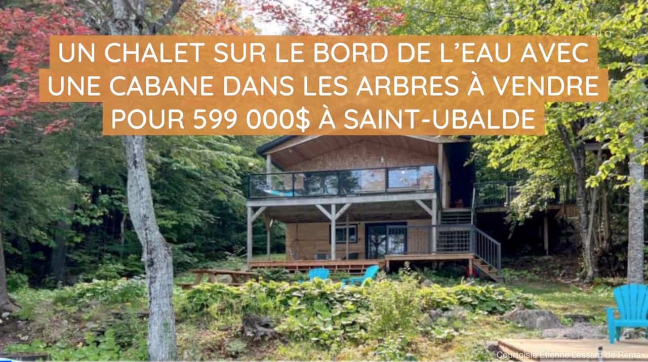 Un chalet sur le bord de l'eau avec une cabane dans les arbres à vendre pour 599 000$ à Saint-Ubalde