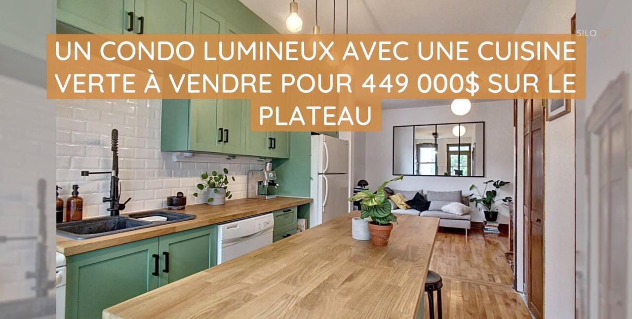 Un condo lumineux avec une cuisine verte à vendre pour 449 000$ sur le plateau