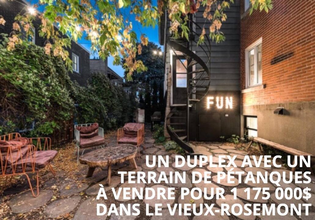 Un duplex avec un terrain de pétanques à vendre pour 1 175 000$ dans le Vieux-Rosemont
