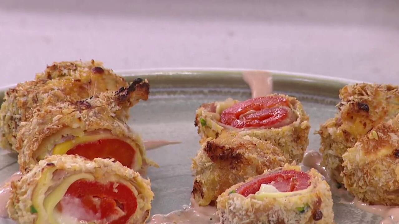 Roulade croustillante de proscuito, courgette, poivrons et fromage