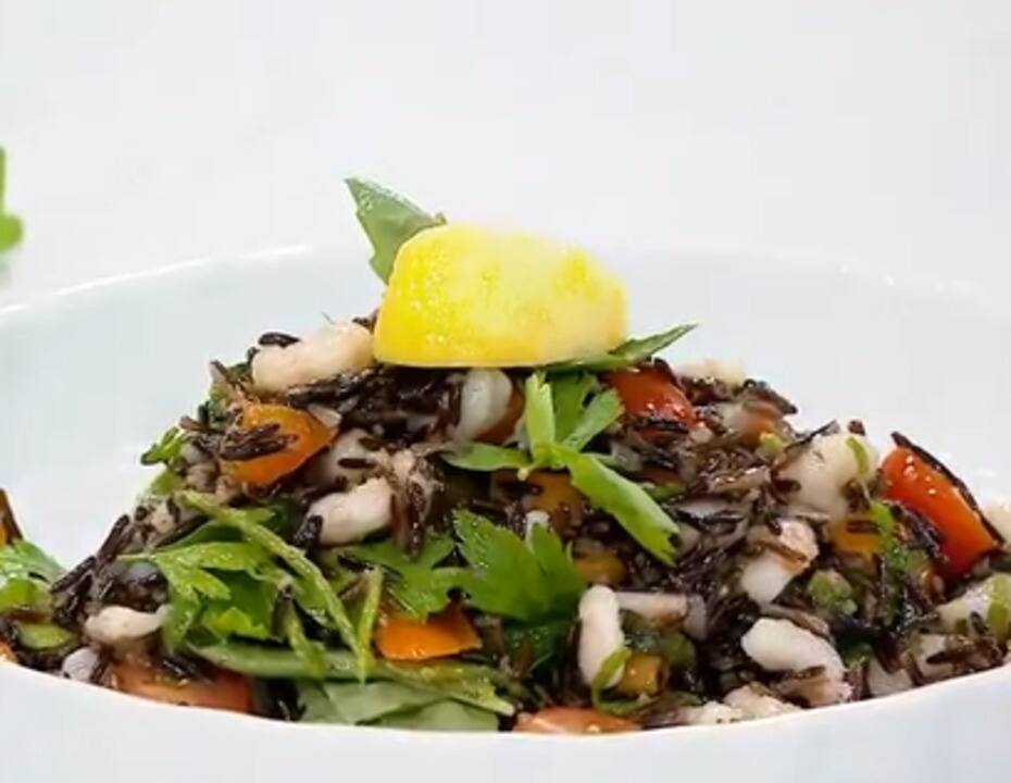 Salade de riz sauvage à la salicorne et aux crevettes nordiques