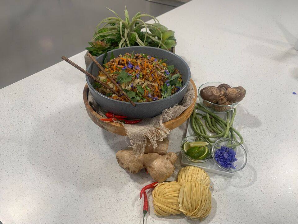 Sauté de bœuf à la vietnamienne et nouilles aux oeufs 