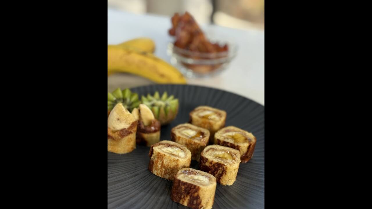 Roll-up banane, beurre d'arachide et bacon