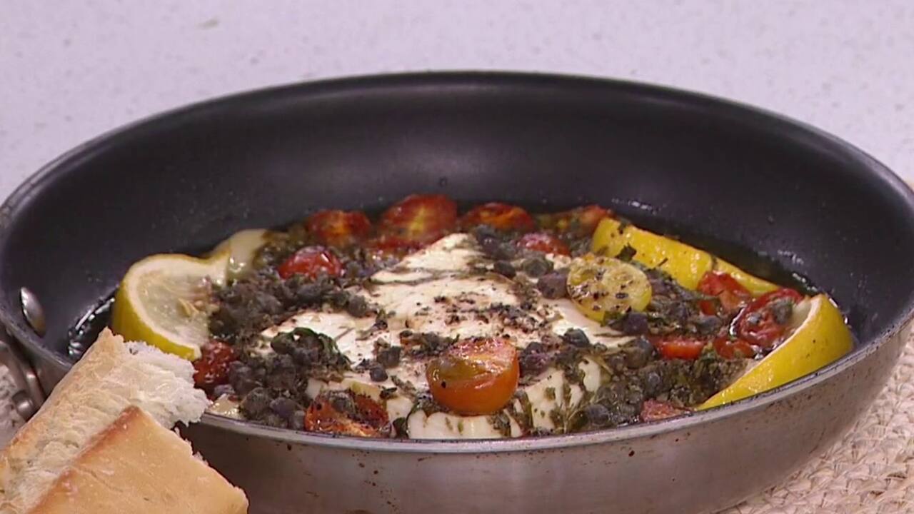 Pavé de féta fondante, tombée de tomates confites à la méditerranéenne 